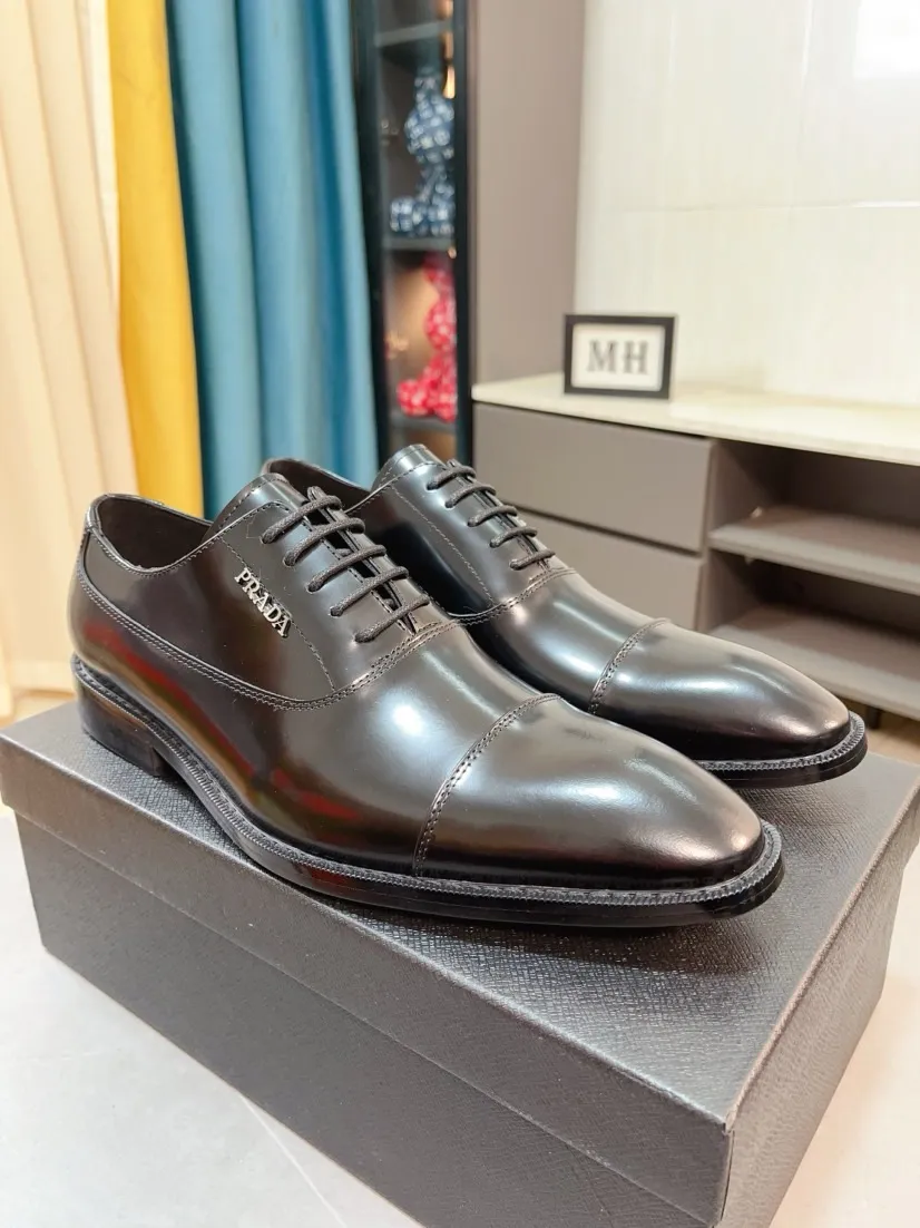 Men's shoes 💰540🌹🌹【PRADA Leather Shoes】Top purchasing agent Original imported Italian custom cowhide leather surface, fully imported water-dyed breathable cowhide lining, original factory special molded sole super comfortable, size: 38-44